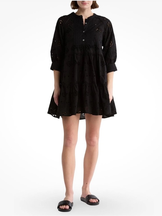 Poupette St. Barth Dresses & Skirts - Poupette St Barth Tesorino Embroidered Cotton Eyelet Shirt Dress – Black S/M